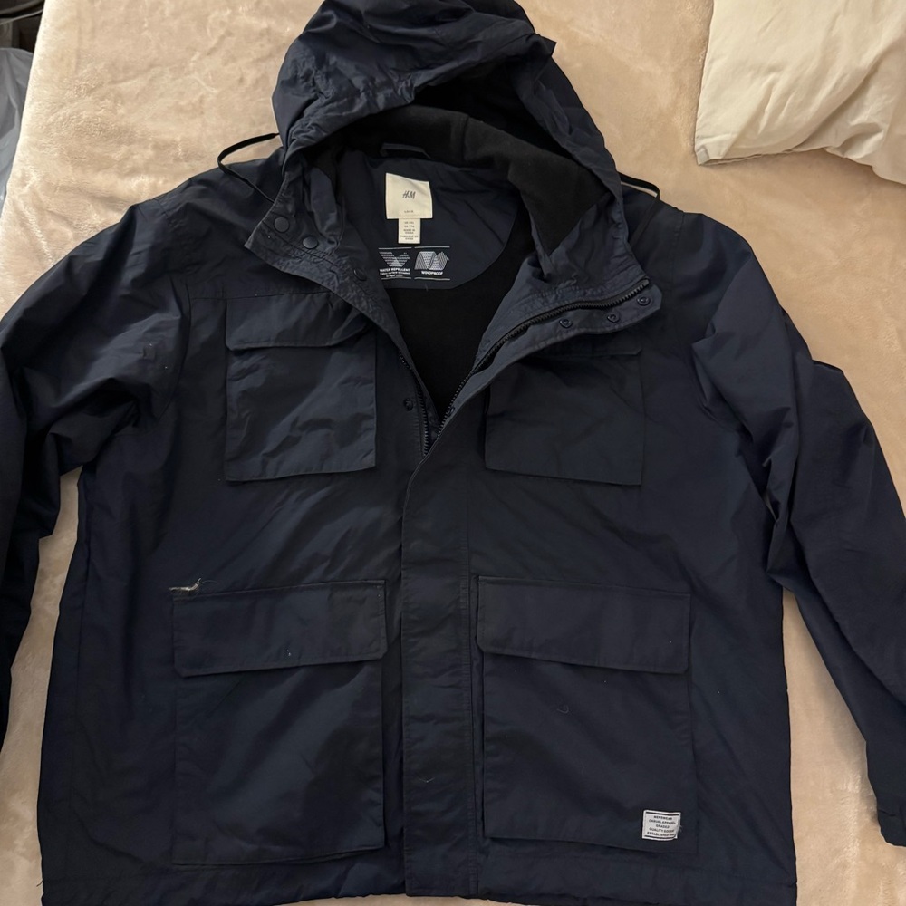 H&M Men's Dark Blue Raincoat with Hood - Picture 2 of 3